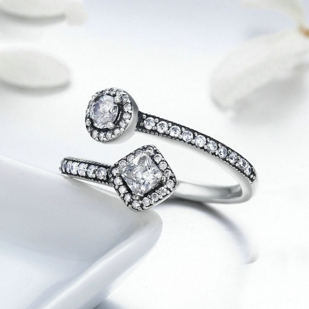 925 Silver Plated Crystal, Clear CZ Open Finger Ring, FB16FA1142 - Picture 2 of 4